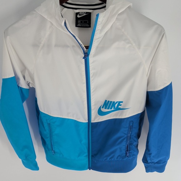 Nike Full Zip Hooded Performance Windbreaker Track Jacket White Blue Size M - Picture 3 of 8